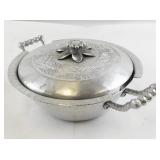 Everlast Metal Hand-Forged Hammered Aluminum Covered Bowl with Floral Design