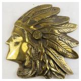Vintage Brass Native American Chief Wall Plaque
