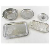 Set of 5 Vintage Hammered Aluminum Trays and Bowls Assorted Designs