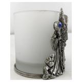 Wizard and Dragon Themed Frosted Glass Candle Holder with Metal Figurine Base
