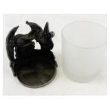 Wizard and Dragon Themed Frosted Glass Candle Holder with Metal Figurine Base