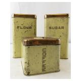Set of 3 Lincoln BeautyWare Vintage Kitchen Canisters with Copper Lids