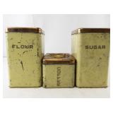 Set of 3 Lincoln BeautyWare Vintage Kitchen Canisters with Copper Lids