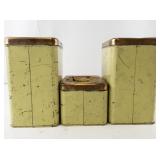 Set of 3 Lincoln BeautyWare Vintage Kitchen Canisters with Copper Lids