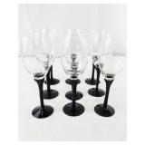Set of 9 Wine Glasses with Grape Etching and Twisted Black Stems