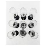 Set of 9 Wine Glasses with Grape Etching and Twisted Black Stems