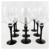 Set of 9 Wine Glasses with Grape Etching and Twisted Black Stems