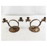 Pair of Antique Copper Double-Arm Candle Holders