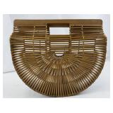 Wooden Bamboo Slat Handbag with Semi-Circle Design
