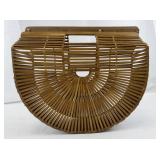 Wooden Bamboo Slat Handbag with Semi-Circle Design