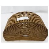 Wooden Bamboo Slat Handbag with Semi-Circle Design