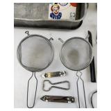 Vintage Kitchen Utensils and Bakeware Lot Including Carnival Straws