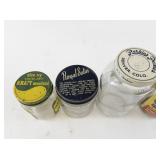 Collection of 5 Vintage Glass Jars Including Miracle Sandwich Spread, Spray-ette, and Coffee Jar