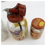 Collection of 5 Vintage Glass Jars Including Miracle Sandwich Spread, Spray-ette, and Coffee Jar