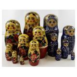 Set of Russian Nesting Dolls in Floral and Blue Patterns