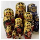 Set of Russian Nesting Dolls in Floral and Blue Patterns