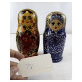 Set of Russian Nesting Dolls in Floral and Blue Patterns