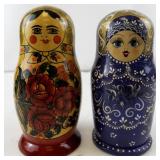 Set of Russian Nesting Dolls in Floral and Blue Patterns