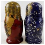 Set of Russian Nesting Dolls in Floral and Blue Patterns