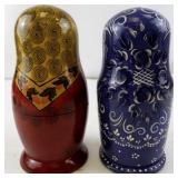 Set of Russian Nesting Dolls in Floral and Blue Patterns