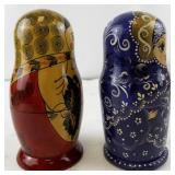 Set of Russian Nesting Dolls in Floral and Blue Patterns