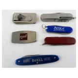 Collection of 6 Vintage Multi-Tool Pocket Knives and Promotional Knives