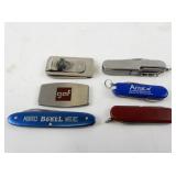 Collection of 6 Vintage Multi-Tool Pocket Knives and Promotional Knives