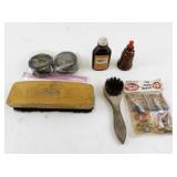 Vintage Household Supplies with Brushes, Mouse Traps, Bottles, and Shoe Polish