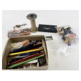 Mixed Lot of Vintage Pencils, Sewing Notions, and Office Supplies