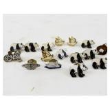 Collection of Animal-Themed Lapel Pins Including Pandas and Peace Doves