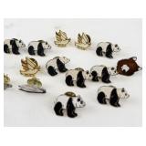 Collection of Animal-Themed Lapel Pins Including Pandas and Peace Doves