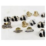 Collection of Animal-Themed Lapel Pins Including Pandas and Peace Doves