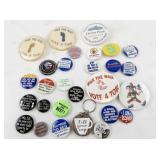 Collection of Vintage Political and Humorous Pinback Buttons and Keychain