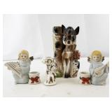 Vintage Inarco Angel Figurines, Ceramic Deer Planter, and Mini Candle Holders Collection
