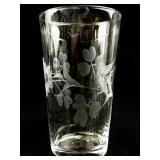 Set of 16 Etched Glass Tumblers with Bird and Floral Motif, 5oz and 8oz Sizes