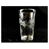 Set of 16 Etched Glass Tumblers with Bird and Floral Motif, 5oz and 8oz Sizes