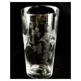 Set of 16 Etched Glass Tumblers with Bird and Floral Motif, 5oz and 8oz Sizes
