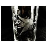 Set of 16 Etched Glass Tumblers with Bird and Floral Motif, 5oz and 8oz Sizes