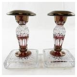 Pair of Waterford Ruby 6-Inch Single Light Candlesticks by Westmoreland