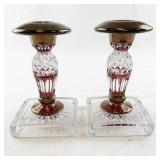Pair of Waterford Ruby 6-Inch Single Light Candlesticks by Westmoreland