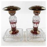 Pair of Waterford Ruby 6-Inch Single Light Candlesticks by Westmoreland