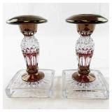 Pair of Waterford Ruby 6-Inch Single Light Candlesticks by Westmoreland