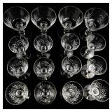 Set of 16 Cut Crystal Wine Glasses with Etched Leaf Pattern
