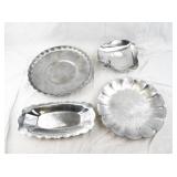 Collection of 4 Vintage 1940s Hammered Aluminum Serving Trays and Dishes