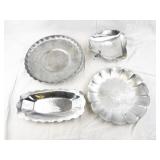 Collection of 4 Vintage 1940s Hammered Aluminum Serving Trays and Dishes