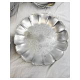 Collection of 4 Vintage 1940s Hammered Aluminum Serving Trays and Dishes