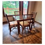 Rattan Dining Table with Glass Top and 4 Chairs with Cushions. Great Condition!