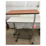 Height Adjustable & Mobile Overbed Table TV Tray Workstation with Built-In Compact Mirror - Heavy Duty Steel Low Profile Base - Great Condition! Height Adjustable & Mobile Overbed Table TV Tray Workstation with Built-In Compact Mirror - Heavy Duty Steel Low Profile Base - Great Condition!