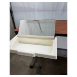 Height Adjustable & Mobile Overbed Table TV Tray Workstation with Built-In Compact Mirror - Heavy Duty Steel Low Profile Base - Great Condition! Height Adjustable & Mobile Overbed Table TV Tray Workstation with Built-In Compact Mirror - Heavy Duty Steel Low Profile Base - Great Condition!