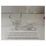 Vintage & New Laboratory Glassware and Tools - Spatulas, Cleaning Brush, Mortar & Pestle, Graduated Beaker, Cylinder, Stirring Rods Vintage & New Laboratory Glassware and Tools - Spatulas, Cleaning Brush, Mortar & Pestle, Graduated Beaker, Cylinder, Stirring Rods
